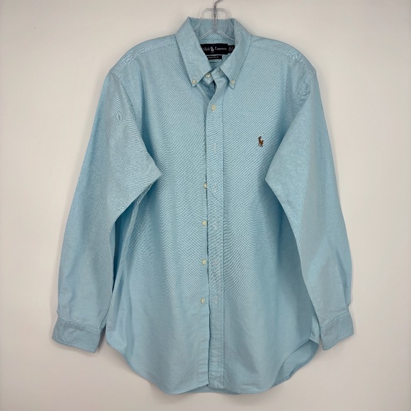 Ralph Lauren Mens 15.5 Button Down Oxford Shirt Turquoise Blue Colored Pony LS - Picture 1 of 9